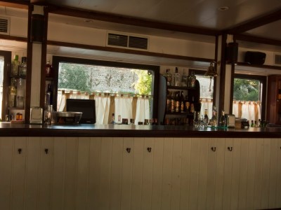 a kitchen with a large window