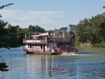 a small boat in a large body of water